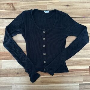 Garage Black Ribbed Button-Down Shirt
